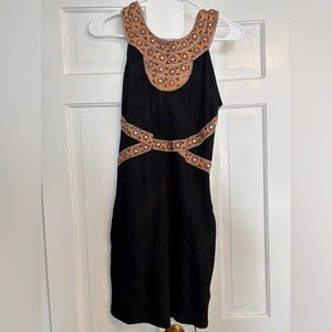 Free People Black and Tan Embroidered Dress